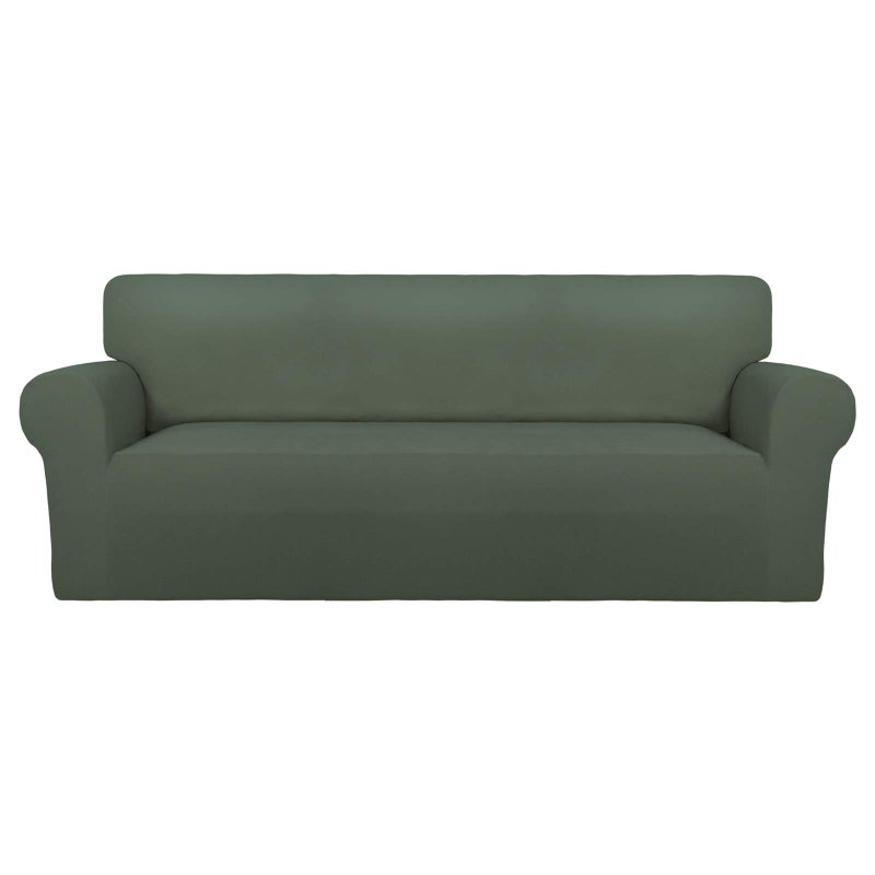 PureFit Super Stretch Sofa Slipcover â€“ Spandex Non Slip Soft Couch Sofa Cover, Washable Furniture Protector with Non Skid Foam and Elastic Bottom for Kids, Pets ï¼ˆOversized Sofa, Grayish Greenï¼‰ - Image 1